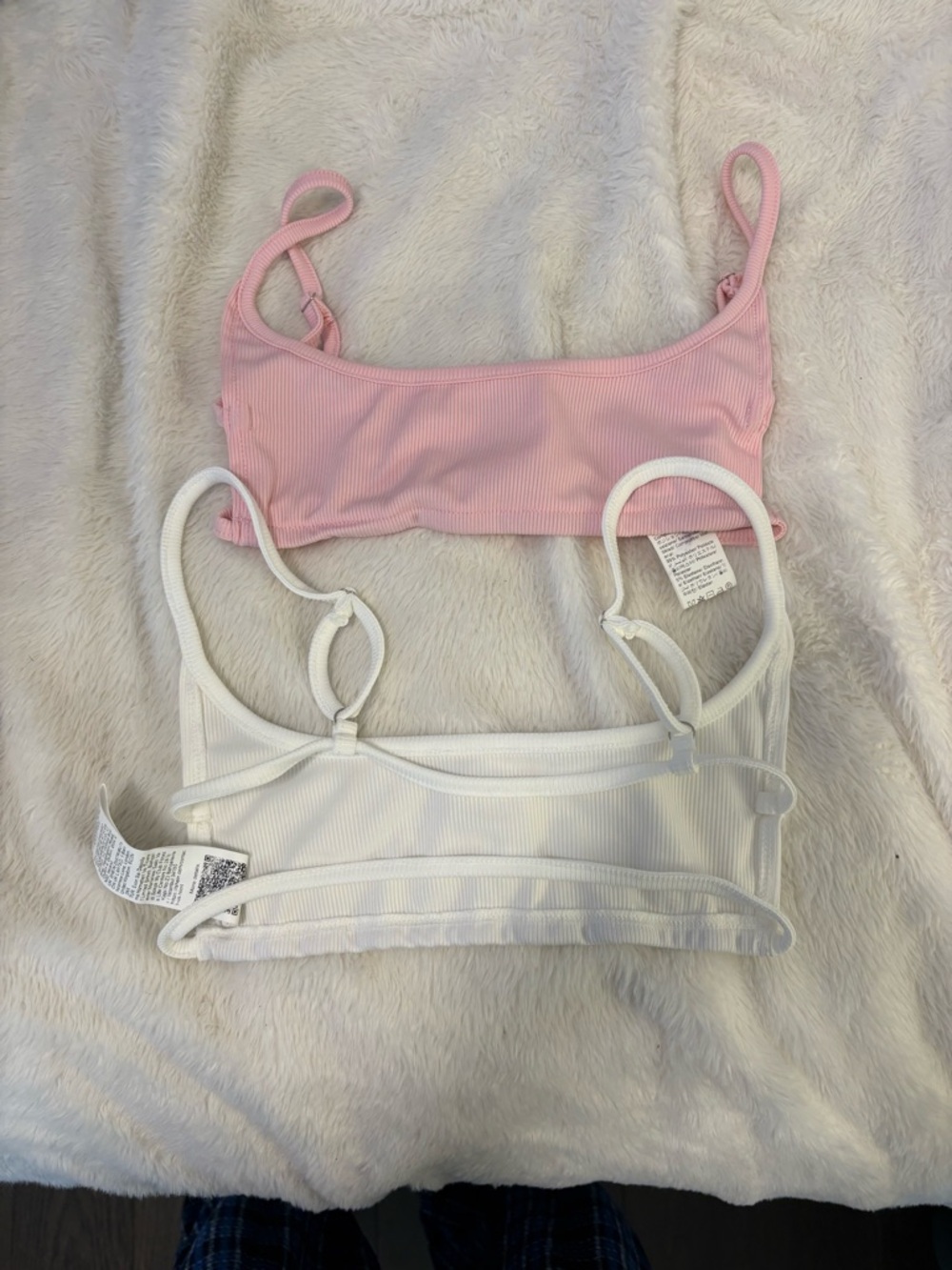 SHEIN Ribbed Bralette Set in Pink & White